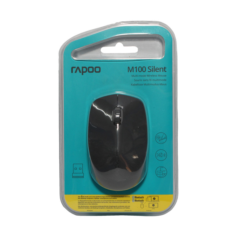 Rapoo M100 Mouse Ottico Wireless Multi-Mode Silenzioso, Bluetooth E 2.4GHz, Connessione 3 Dispositivi, 1000 DPI, Colore Blu