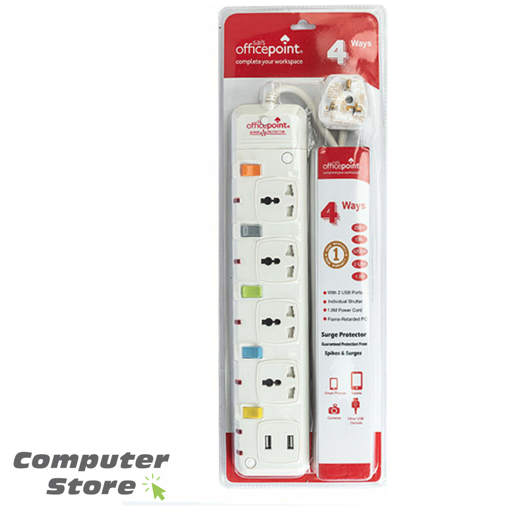 4-Way Multi-Socket Power Strip with Surge Protection and USB - Computer ...
